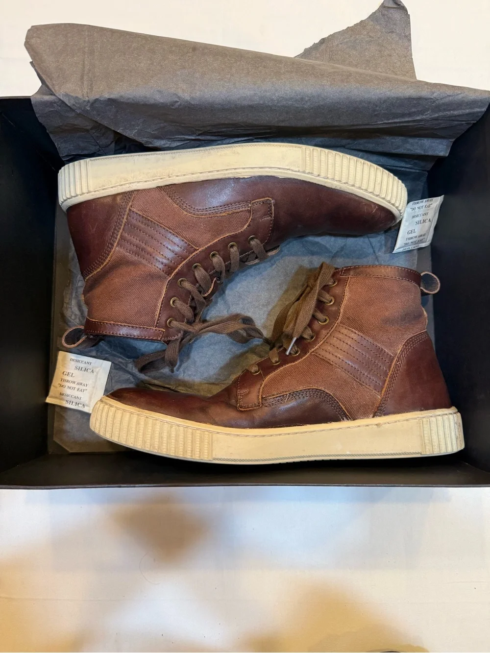 John Varvatos Men's Dark Brown Leather Lace-Up Boots with Cream Sole